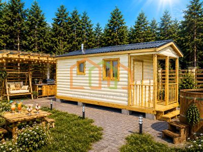 Перевозная баня из бруса 7х2,3 с крыльцом